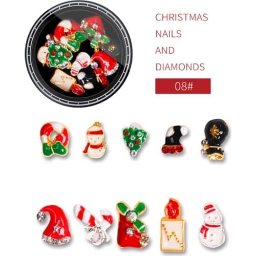 Y1UF 1 Box Christmas Nail Rhinestones 3D Nails Charms Metal Studs DIY Nail Art Decor