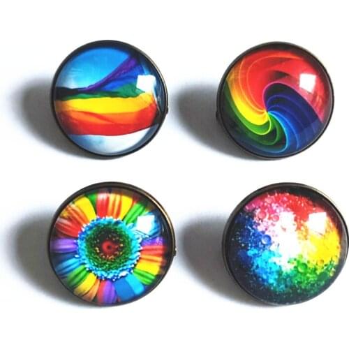 Gay Pride Lgbt Symbol Badge Colorful Banner Flowers Button Creative Glass Retro Metal Brooch DIY Pinback Pins Round For Clothes