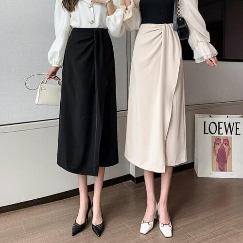 Womens Midi Skirts Autumn & Spring Mid-length Korean Fashion Asymmetry Long Skirt A-line Split Sexy Hip Skirt Female BSQ525