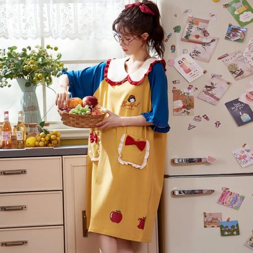 Womens Nightdress Summer Thin Short-sleeved Princess Wind Cute Sweet Student Pajamas Spring and Autumn Loose Home Service