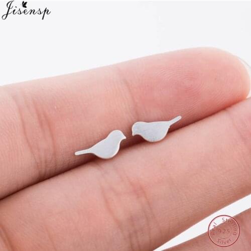 Jisensp 925 Sterling Silver Lovely Animal Bird Stud Earrings for Women Graceful Pendientes Brushed Birds Earrings Jewelry Gifts
