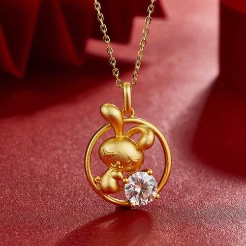 China Style 100% 925 Sterling Silver Gold Rabbit Real 1 Carat D Color Moissanite Lucky Pendant Necklace For Women Fine Jewelry