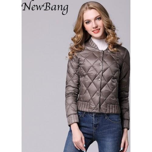 NewBang Brand Womens Down Jackets Ultra Light Down Jacket Women Cross Tailoring Single Breasted Plaid Travel Thin Feather Coat