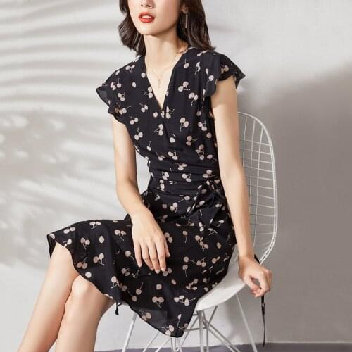 Black cherry silk floral maxi dress women v neck 2020 summer long work boho beach office sexy party luxury dresses plus size