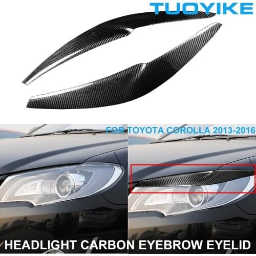 2PCS Car Styling Real Carbon Fiber Headlight Eyebrow Eyelids Trim Cover Sticker For Toyota Corolla 2013-2016 Decal Accessories