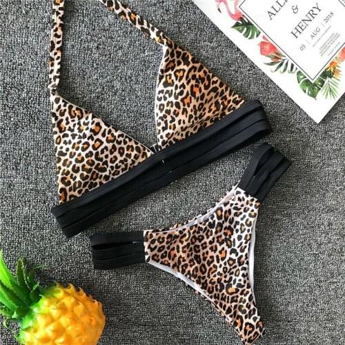 2019 Bikini set Women sexy leopard print patchwork swimming sporty clothes Femme Padded triangle low waist swimsuit Beach Wear