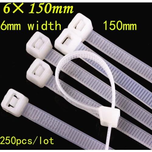 6*150mm National Standard Nylon Cable Tie Black White Wire Tape Plastic Computer Line Bundles For Wires Tidy 250PCS