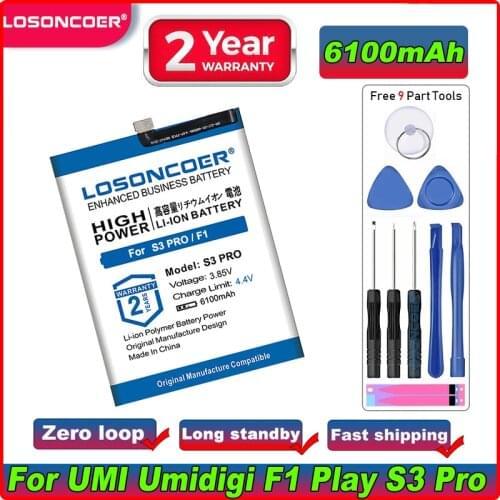 LOSONCOER 5600mAh Good Quality Battery For UMI Umidigi F1 F1 Play S3 Pro Phone Batteries +Free Tools