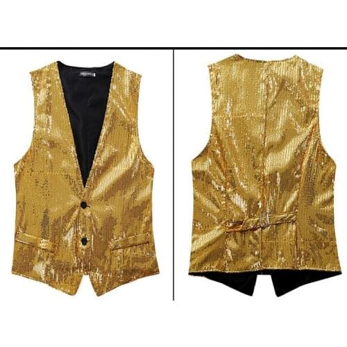 Free ship mens golden/silver/red/blue/black sequined vest stage performance dance vest