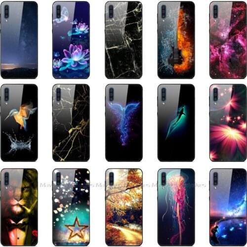 For Samsung Galaxy A50 Case Cartoon Animal Marble Protective cover Luxury Tempered Glass cases mobile phone shells fundas coque