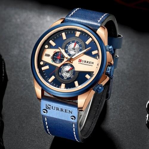 CURREN New Men Watch Fashion Sports Wrist Watches Mens Leather Waterproof Chronograph Watch Chronograph Male Date Clock