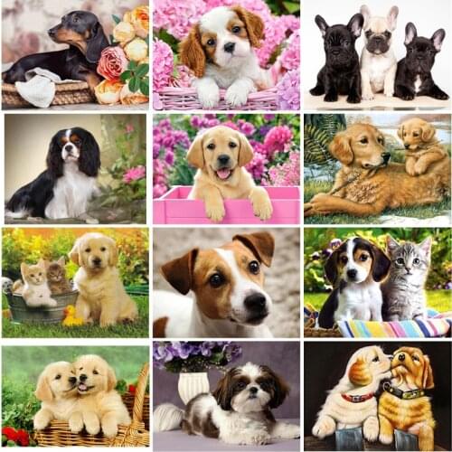 DIY 5D Diamond Painting Full Round Drill Animal Diamond Embroidery Cartoon Dog Cross Stitch Rhinestone Mosaic Gift Wall Sticker