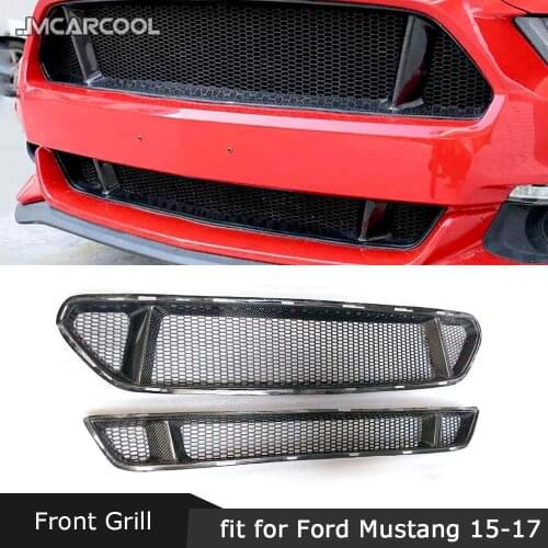Carbon Fiber Material Front Bumper Mesh Grille FRP Unpainted Black Grills Covers For Ford Mustang 2015 2016 2017 Car Styling