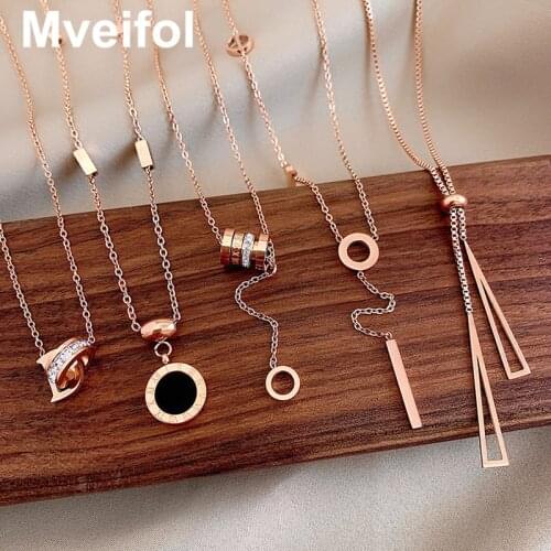 Mveifol Stainless Steel Roman Numbers Circle Bar Geometric Necklace Simple Crystal Choker Necklace Collares Statement Jewelry