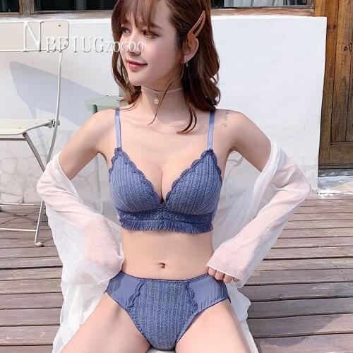 2020 Women Thin Small Breast Push Up Women Bra Sets Wire Free Student Sexy Lace Female Brief Sets