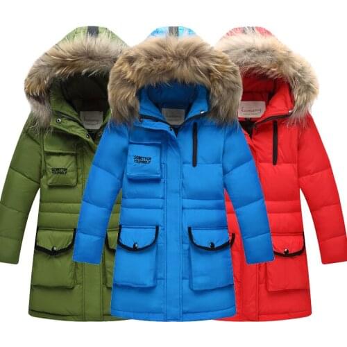 New Winter Kids Boys Duck Down Jackets Boy Warm Thick Duck Down & Parkas Children Casual Fur Hooded Jackets / Coats 4-13Yrs