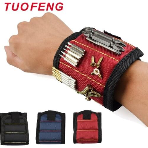 TUOFENG Polyester Magnetic Wristband Portable Tool Bag Electrician Wrist Tool Belt Screws Nails Drill Bits Holder Repair Tools