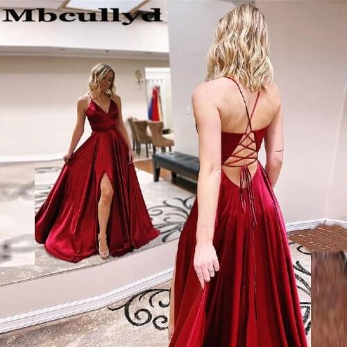 Mbcullyd A-line Split Prom Dresses Long 2020 Sexy Cross Back Evening Dress For Women Floor Length vestidos de fiesta de noche