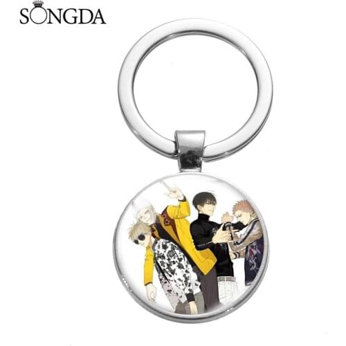 Fashion Anime 19 Days Old Xian Glass Cabochon Keychain Cartoon Art Photo Round Dome Keychain For Women Men Jewelry