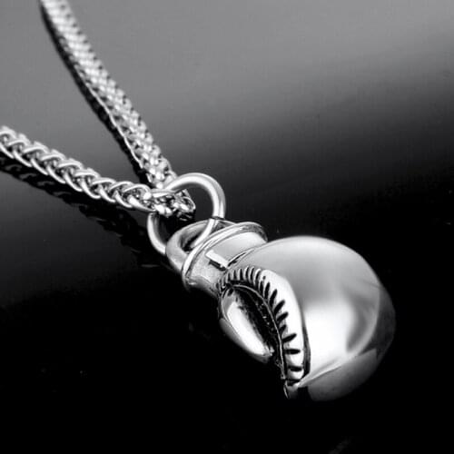 Hip Hop Pair Boxing Glove Pendants For Men Silver Color Stainless Steel Male Hippie Jewelry Dropshipping Necklace