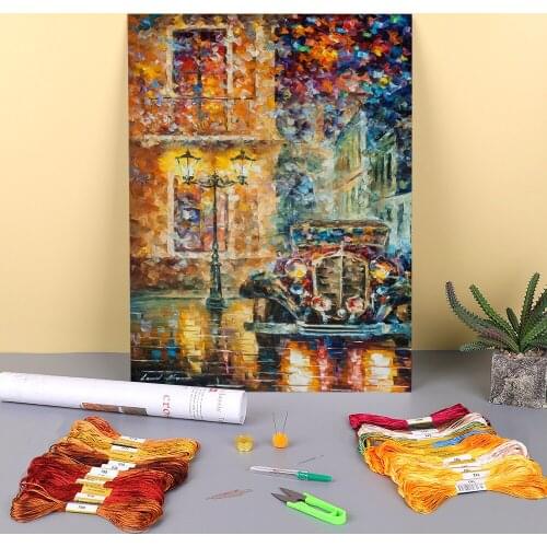 Vintage Car Printed Fabric 11CT Cross-Stitch DIY Embroidery Complete Kit DMC Threads Knitting Craft Hobby Painting Decor