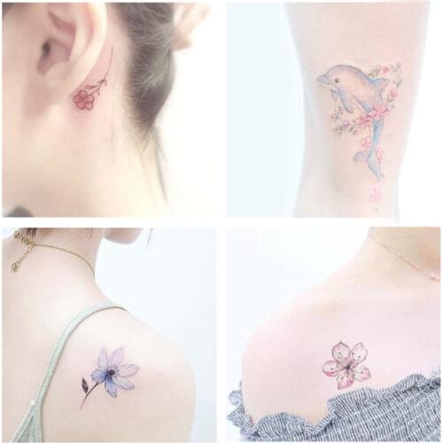 50 pcs Tattoo Stickers Waterproof Woman Durable Simulations Korean Fresh Flowers Sexy English Ankle Clavicle
