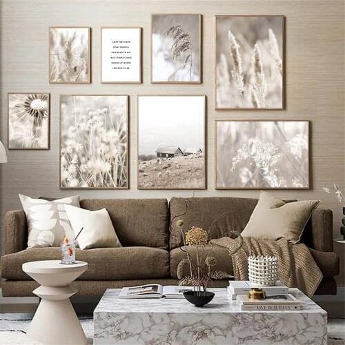 Beige Plants Flower Dandelion Wall Art Canvas Poster Farm Animal Sheep Painting Reed Poster Nordic Wall Pictures Home Decoration