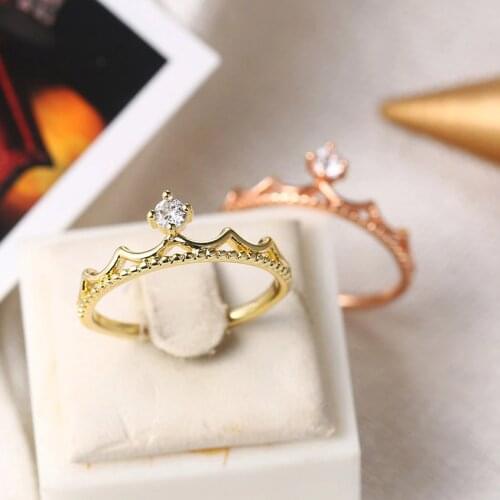 New Princess Crown Rings For Women Rose Gold Color Trendy Finger Ring Daily Party Accession For Girls Fashion Jewelry R020