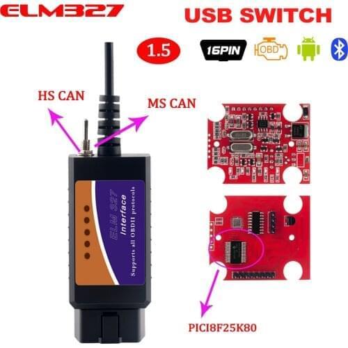 NEW ELM327 V1.5 USB PIC18F25K80&CH340 HS/MS CAN For Ford elm327 For FORScan OBD2 Scanner CH340 Diagnostic Auto Tool switch obd 2