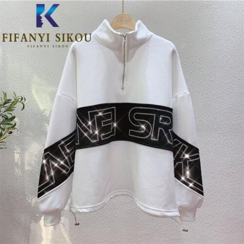 Autumn Winter Thick Warm Sweatshirt Coat Women Hoodies Fashion Diamonds Long Sleeve Turtleneck Pullover Female Loose Sweatshirts