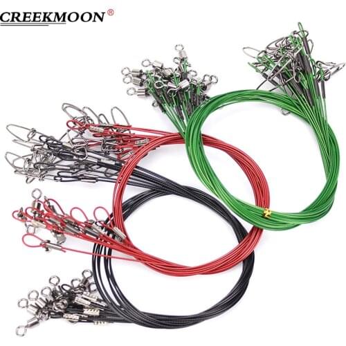 10Pcs 50cm Stainless Steel Wire Leader Sea Fishing Leash With Swivel Anti-bite Line Front Fishing Line For Lure Accessories Pike