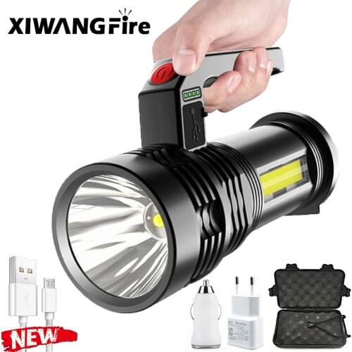 XIWANGFIRE Most Powerful Flashlight Multi-modes USB Led+cob Torch Lamp + COB Side Light Built-in Battery Best Camping, Outdoor