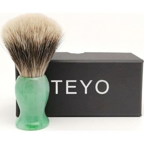 TEYO Two Band Silvertip Finest Badger Hair Shaving Brush With Emerald Green Pattern Resin Handle