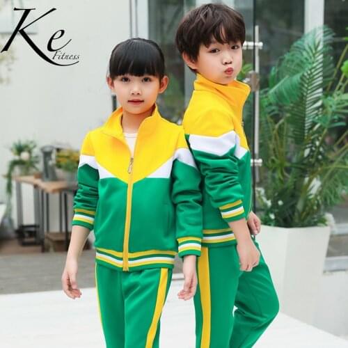 KE yellow green school uniforms for men women kids children spring autumn custom sports suit parent sportswear big size plus 5XL