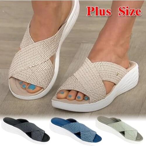 Slippers Women Shoes Casual Platform Sandals Women Slides Solid Comfort Flats Plus Size Cross Summer 2021 Beach Ladies Slippers