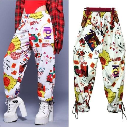 Summer Graffiti Loose Leg Pants Sweatpants Hip-Hop Pants Practice Square Shuffle Dance Wear Ballroom Performance Costume XS2287