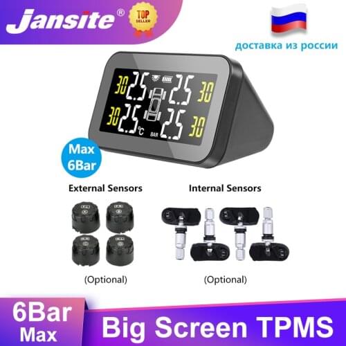 Jansite TPMS Tire Pressure Monitoring System Sensors Digital Big Screen USB Charging Security Alarm Pressure Warning Max 87PSI