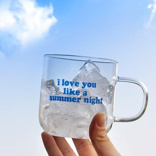 Ins Blue Letters Say Love Glass Cup Heat-resisting Coffee Milk Breakfast Cups High Borosilicate Nice Gift for Girlfriend Wife