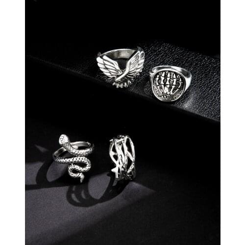 Stillgirl 4Pcs Goth Halloween Silver Color Snake Rings for Women Punk Stranger Things Couple 2021 Emo Fashion Jewelry Anillos