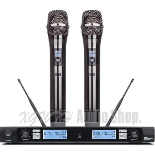 UHF Wireless Microphone System Dynamic Cardioid 2 Channel 2 Handheld Karaoke Cardioid Microphone Professional