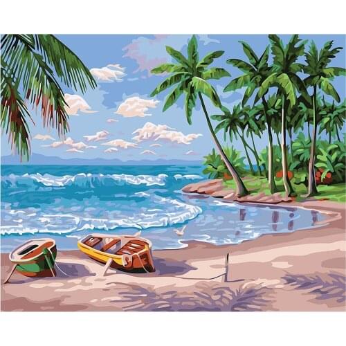 Landscape Seaside Coconut Tree 11CT Cross-Stitch DIY Embroidery Set Hobby Painting Handiwork Craft For Adults Design Room Decor
