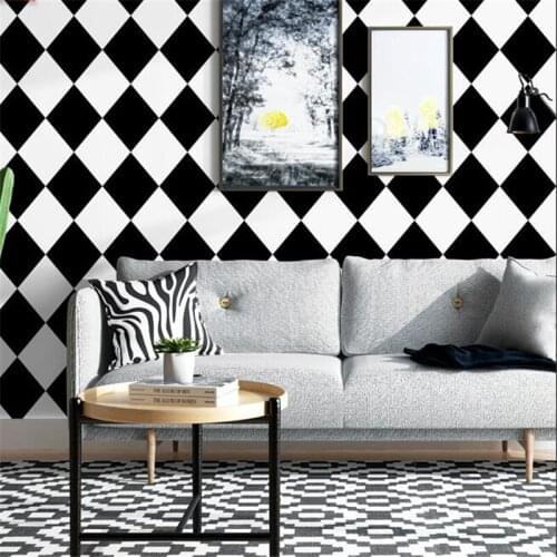 Wellyu Black and white small plaid square simple diamond pattern Nordic style American TV background wall paper