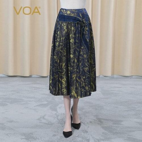 VOA Silk Yarn-dyed Jacquard Natural Waist Asymmetric Stereo Decoration Organ Pleat Fashion Temperament Skirt Women Summer CE77