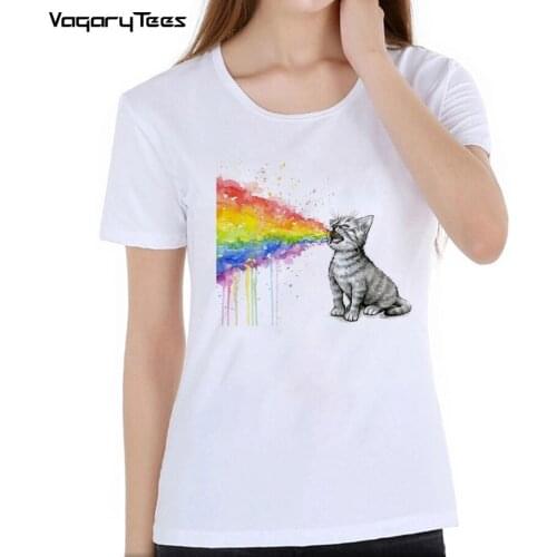 VagaryTees 2019 Cats time womens Tee Kittens Raven Rainbows Vomit Funny T Shirt Rainbow Cats Shirt girl Clothe Printed Tshirts