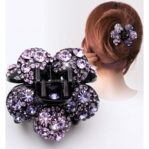 Color Rhinestones Hair Claws Women Black Small Hairpins Shiny Barrettes Hair Clips Fashion Styling Make UP Tool Hair Accessories