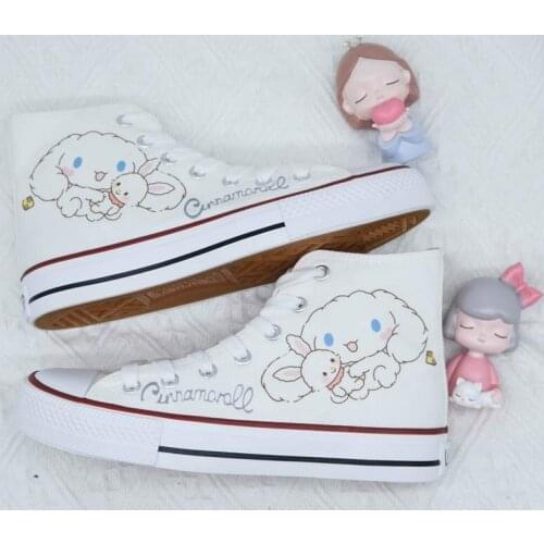Harajuku Lolita Womens High-top Canvas Shoes Fashion Hand-painted Graffiti Sneakers Japanese Cartoon Dog Student Casual Shoes