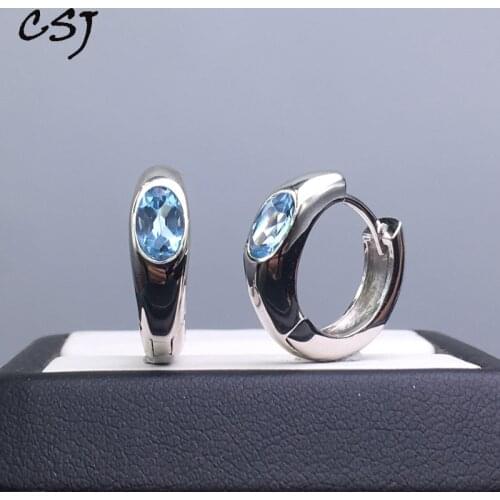 CSJ Fine Jewelry Genuine Sky Blue Topaz 925 Sterling Silver Earrings Women wedding Engagment Party For Gift