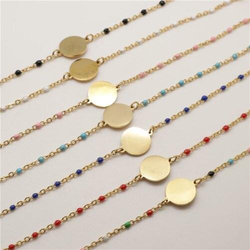 Round Enamel Bracelets 304 Stainless Steel Bracelets Gold Color For Women Jewelry Accessories18cm(7 1/8") long, 1 Piece