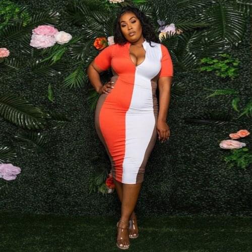 Sexy Bodycon Plus Size Dress Women 2021 Patchwork Short Sleeve High Waist Elegant Office Work Ladies Vestidos Mujer 4XL