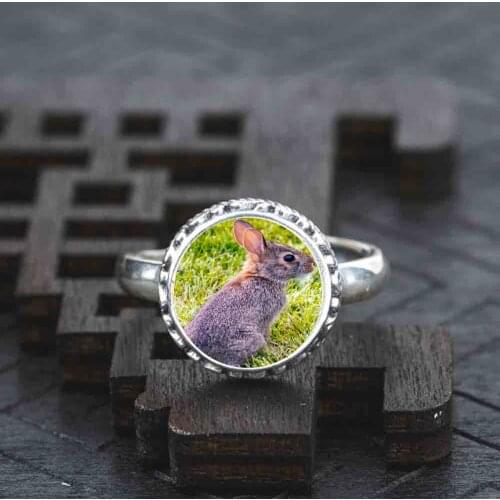 925 Sterling silver Ring grey rabbit on grass adjustable wedding dress for women girls ladies 1pcs/set 2020 hot vintage mini